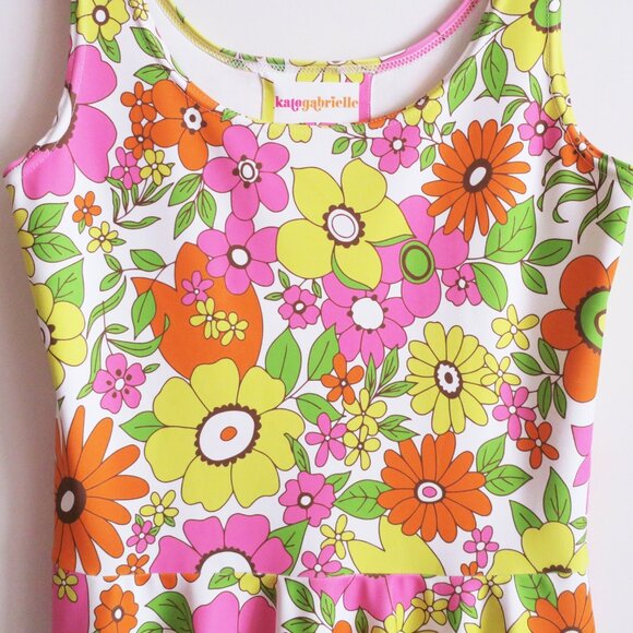 Kate Gabrielle retro floral pink and orange sample mini dress size Small - Picture 2 of 3